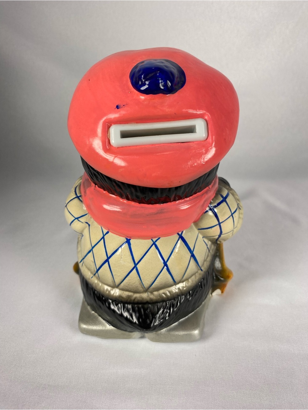 Vintage Ceramic Penguin Coin Bank Pink Scarf Skis Taiwan Christmas Winter Decor - Picture 3 of 7